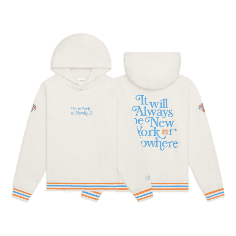 NYON New York Or Nowhere Knicks Motto Embroidered Hoodie Cream Composite 1