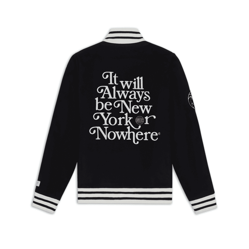 NYON New York Or Nowhere Motto Varsity Jacket Black Back Transparent 1