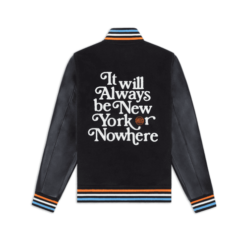 NYON New York Or Nowhere Motto Varsity Jacket Black Back 1