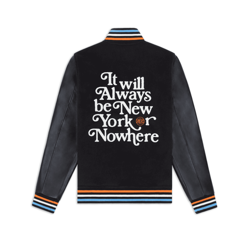 NYON New York Or Nowhere Motto Varsity Jacket Black Back 1