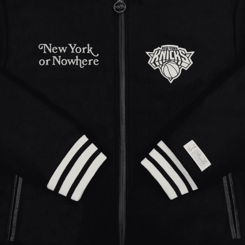 NYON New York Or Nowhere Motto Varsity Jacket Black Detail1 1